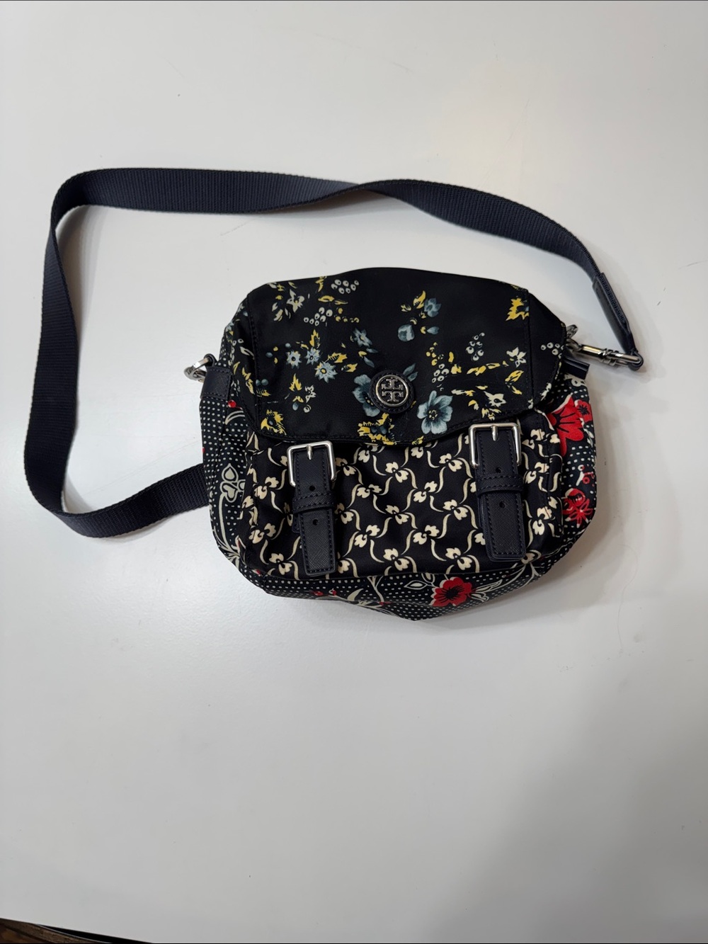 Tory Burch Black Floral Patchwork Crossbody Bag
